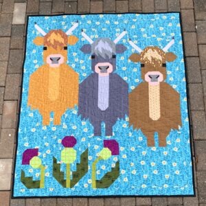 Mini Highland Scottish Coos and Thistles Modern Quilt ready to ship within CANADA
