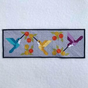 Hummingbirds and Blooms Modern Quilted Table Runner ready to ship within CANADA