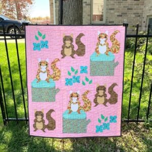 Spring Squirrels Modern Quilt ready to ship within CANADA