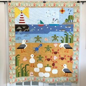 Busy Beach Seagull Crab Turtle Dolphin Water Modern Quilt ready to ship within CANADA